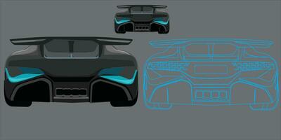 sport- auto visie van achter. geïsoleerd blauw lijnen van auto's en auto kleuren. vormen een futuristische auto eenheid. modern sport- auto vector
