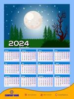 2024 een bladzijde muur kalender ontwerp sjabloon, modern 12 maanden een bladzijde kalender. modern muur kalender ontwerp 2024. afdrukken klaar een bladzijde muur kalender sjabloon ontwerp voor 2024. week begint Aan zondag. vector