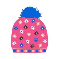 vrouwen hoed met POM Pom. winter kleren in tekenfilm stijl. roze kleur. vector