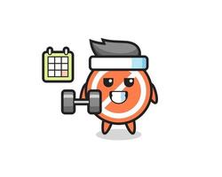 stopbord mascotte cartoon fitness doen met dumbbell vector