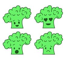 sel van emoji broccoli stickers geïsoleerd op wit vector