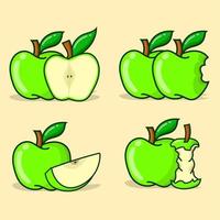 set van groene appel vectorillustratie. geïsoleerde groene appels vector