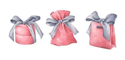 set roze cadeautjes. aquarel illustratie. vector