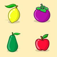 set van fruit illustratie vector. appel, avocado, mangosteen, citroen vector