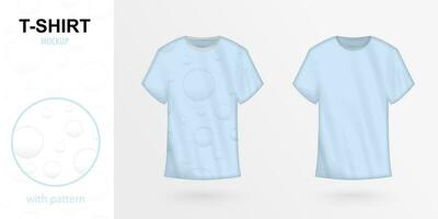 licht blauw t-shirt mockup met bubbel patroon. vector