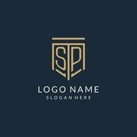 eerste sp schild logo monoline stijl, modern en luxe monogram logo ontwerp vector