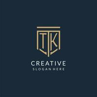 eerste tk schild logo monoline stijl, modern en luxe monogram logo ontwerp vector