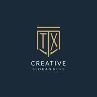 eerste TX schild logo monoline stijl, modern en luxe monogram logo ontwerp vector