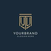 eerste vu schild logo monoline stijl, modern en luxe monogram logo ontwerp vector