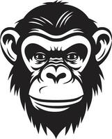 sterkte en intelligentie- zwart chimpansee icoon aap majesteit in monochroom chimpansee symbool vector