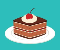 chocola taart stuk schattig tekenfilm zoet toetje bakkerij gebakje vector illustratie