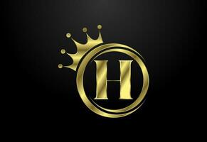 Engels alfabet h met een kroon. Koninklijk, koning, koningin luxe symbool. doopvont embleem. vector illustratie