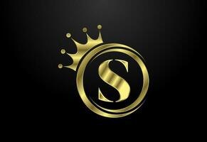 Engels alfabet s met een kroon. Koninklijk, koning, koningin luxe symbool. doopvont embleem. vector illustratie