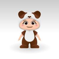 schattig panda met tekenfilm icoon vector illustratie. schattig beer mascotte kostuum concept geïsoleerd premie vector. vlak tekenfilm stijl