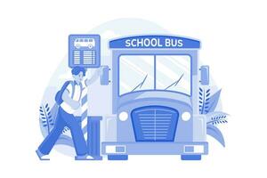 studenten Gaan naar school- door school- bus vector