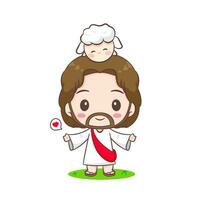 schattig Jezus Christus tekenfilm karakter. christen religie concept ontwerp. hand- getrokken chibi karakter klem kunst sticker geïsoleerd wit achtergrond. vector kunst illustratie