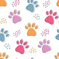 schattig naadloos patroon met kleurrijke huisdierenpoten. voetafdruk van kat of hond vector
