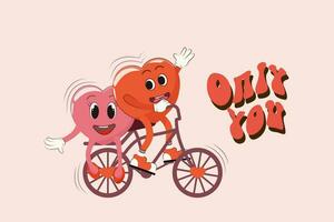 retro gelukkig Valentijnsdag dag. fiets rijden.gelukkig tekens in liefde. retro karakters. vector