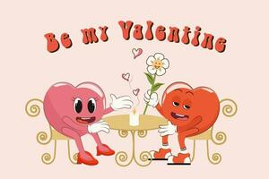 retro gelukkig Valentijnsdag dag. worden mijn minnaar. liefde hart karakter in modieus Jaren 60 jaren 70 tekenfilm stijl. vector illustratie
