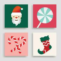 verzameling van Kerstmis pictogrammen, de kerstman oorzaak, snoep riet, lolly, en Kerstmis sokken. kleurrijk vector illustratie in vlak tekenfilm stijl.