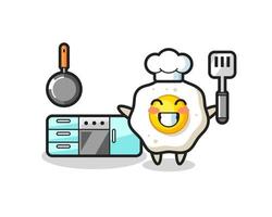 gebakken ei karakter illustratie als een chef-kok aan het koken is vector