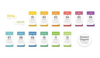 agenda infographic sjabloon voor bedrijf. 12 maanden tijdlijn element diagram kalender, 4 kwartaal mijlpaal vector infografisch.