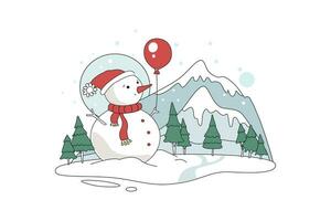 sneeuwman en ballonnen vlak illustratie vector