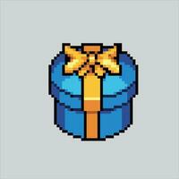 pixel kunst illustratie geschenk doos. korrelig partij geschenk. verjaardag partij geschenk doos korrelig voor de pixel kunst spel en icoon voor website en video spel. oud school- retro. vector