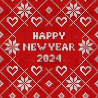 naadloos breien patroon kerst 2024. winter naadloos patroon met gelukkig nieuw jaar tekst. trui ontwerp en rood Kerstmis en nieuw jaar ornament vector