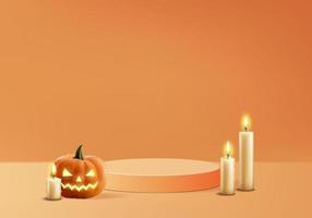 3d halloween minimale rook en pompoenpodium voor productenachtergrond vector