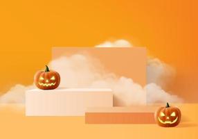 3d halloween minimale rook en pompoenpodium voor productenachtergrond vector