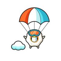 gebakken ei mascotte cartoon is parachutespringen met een gelukkig gebaar vector