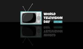 wereld televisie dag poster met wijnoogst televisie en haar reflectie vector