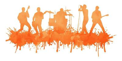 waterverf silhouet musical groep of rots band spelen een concert vector