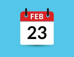 februari 23. vlak icoon kalender geïsoleerd Aan blauw achtergrond. datum en maand vector illustratie