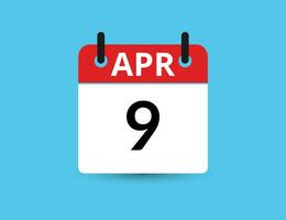 april 9. vlak icoon kalender geïsoleerd Aan blauw achtergrond. datum en maand vector illustratie