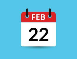 februari 22. vlak icoon kalender geïsoleerd Aan blauw achtergrond. datum en maand vector illustratie