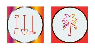 tuinieren gereedschap en palm boom icoon vector