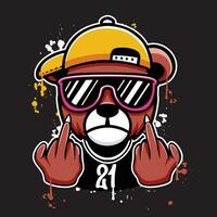vector graffiti hand- getrokken teddy beer met midden- vinger ontwerpen voor streetwear illustratie