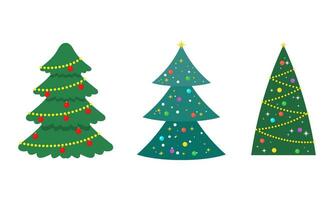 tekenfilm versierd Kerstmis bomen verzameling met ballen, sterren, en slinger Spar bomen illustratie vector