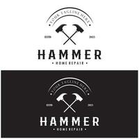 retro wijnoogst gekruiste hamer en nagel logo voor huis reparatie Diensten, timmerwerk, insignes, Bouwers, houtbewerking, bouw, vector