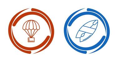 parachute en surfboard icoon vector