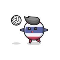 karakter cartoon van thailand vlag badge speelt volleybal vector