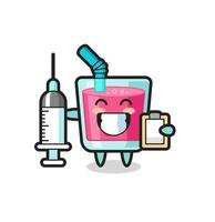 mascotteillustratie van aardbeiensap als dokter vector