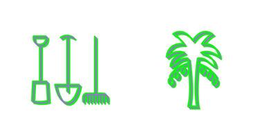 tuinieren gereedschap en palm boom icoon vector