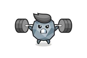 steen mascotte cartoon met een barbell vector