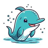 vector illustratie van een schattig tekenfilm dolfijn jumping uit van de water.