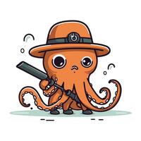 Octopus in een hoed met een stokje. vector illustratie.