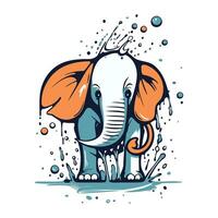 vector illustratie van een olifant met een kroon en spatten van water.