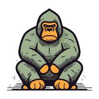 gorilla zittend Aan de vloer. vector illustratie voor uw ontwerp